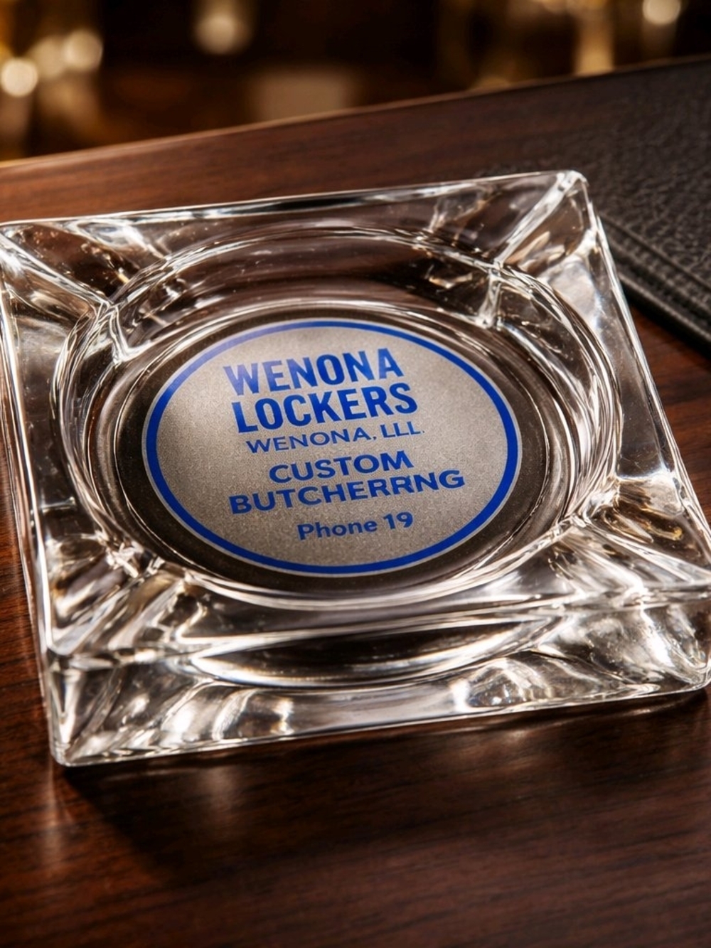 2 Vintage Wenona ILL Ashtrays Lockers Custom Butchering Dommelly's Eats Drinks